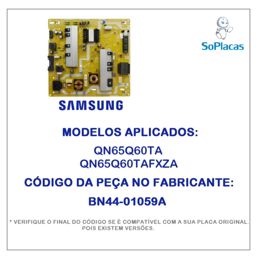 PLACA FONTE SAMSUNG BN44-01059A QN65Q60TA QN65Q60TAFXZA - ORIGINAL