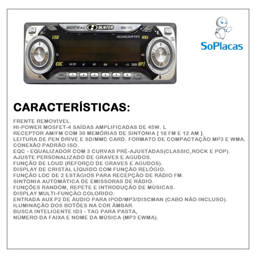 PAINEL FRONTAL FRENTE DE AUTO RÁDIO H-BUSTER HBDU-3200 | NOVA | ORIGINAL