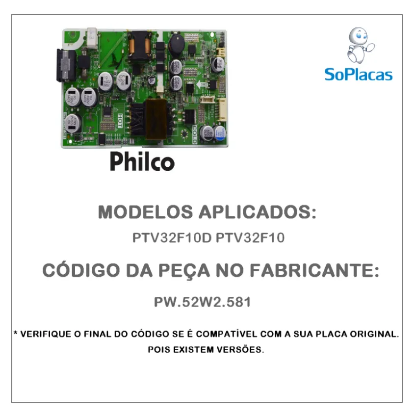 PLACA FONTE PHILCO PTV32F10D PTV32F10 PW.52W2.581 - ORIGINAL