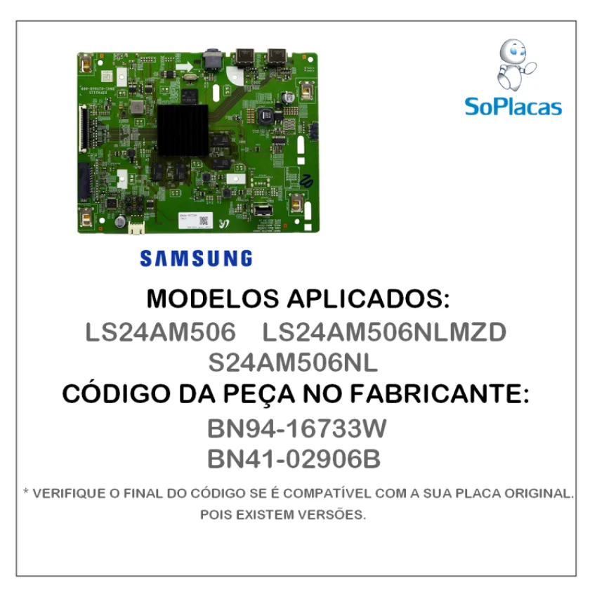 PLACA PRINCIPAL MONITOR SAMSUNG LS24AM506 LS24AM506NLMZD S24AM506NL BN94-16733Z BN41-02906B ORIGINAL