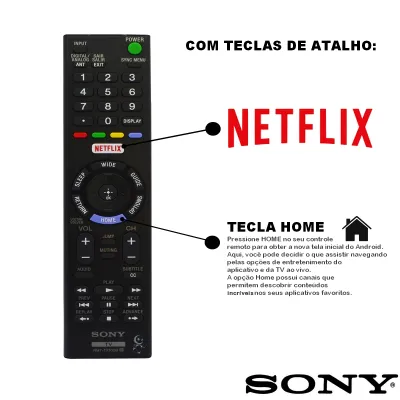 CONTROLE REMOTO SONY SMART RMT-TX102B NETFLIX XBR-65A1E A8F XBR-55A8F XBR-65A8F R550C KDL-48R550C R555C ORIGINAL