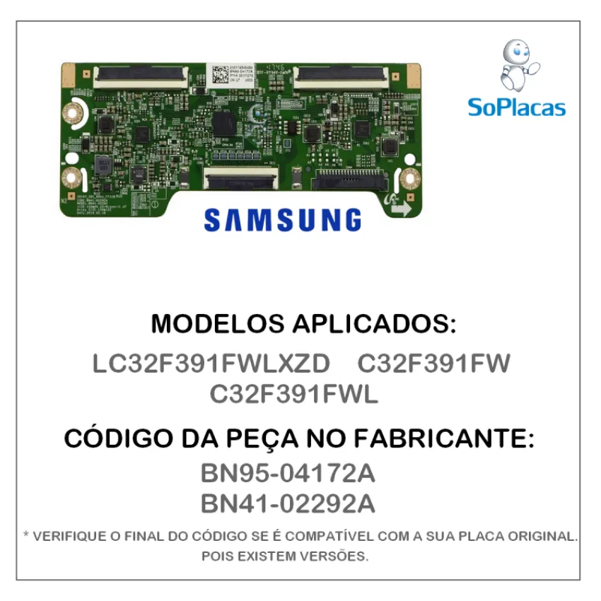 PLACA T-CON SAMSUNG LC32F391FWLXZD C32F391FW C32F391FWL BN95-04172A BN95-04172B BN41-02292A