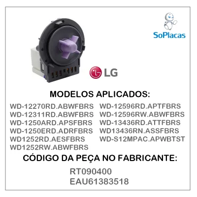 Eletrobomba | Bomba De Drenagem Lava E Seca Lg 127v/45w M120-2 Rt090400 Eau61383518 | Original
