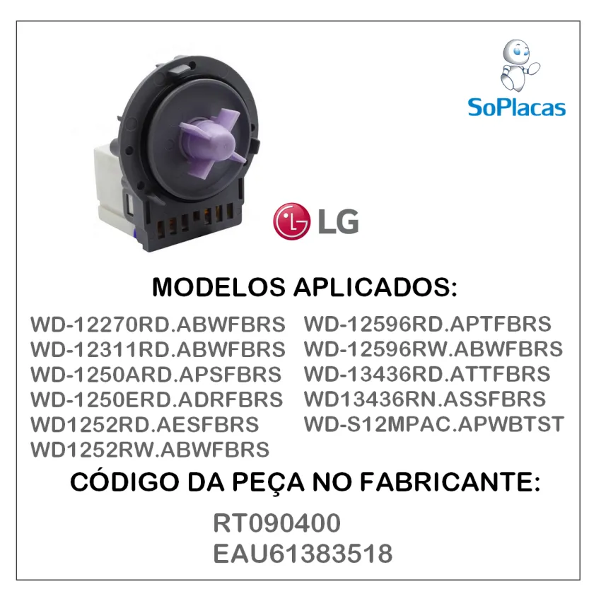 Eletrobomba | Bomba De Drenagem Lava E Seca Lg 127v/45w M120-2 Rt090400 Eau61383518 | Original