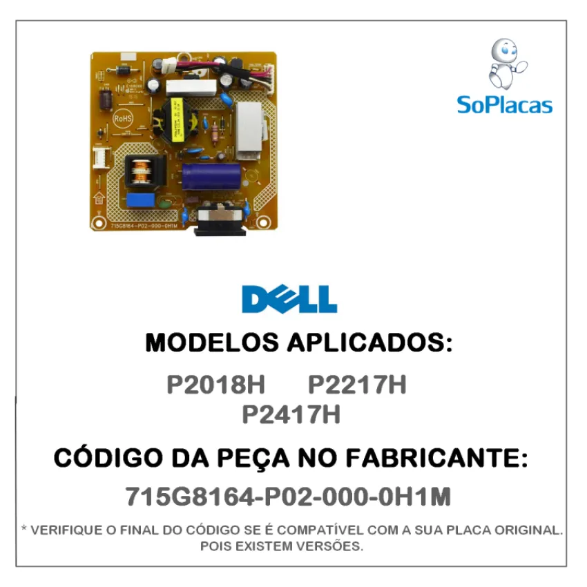 PLACA FONTE MONITOR DELL P2018H P2217H P2417H 715G8164-P02-000-0H1M | ORIGINAL