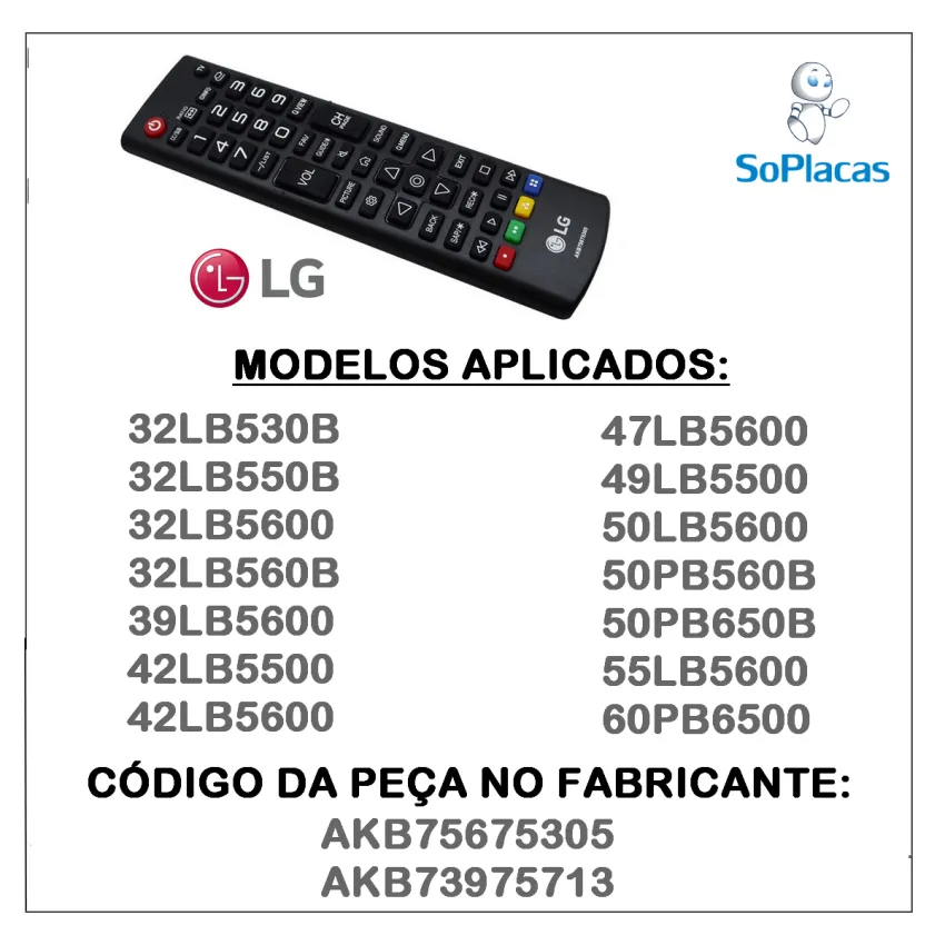 CONTROLE REMOTO LG 32LB530B 32LB550B 32LB560B 32LB5600 AKB75675305 | ORIGINAL