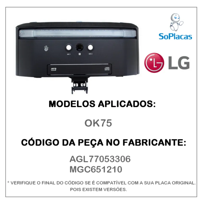 PAINEL FRONTAL LG OK75 ONEBODY XBOOM AGL77053306 MGC651210 - ORIGINAL