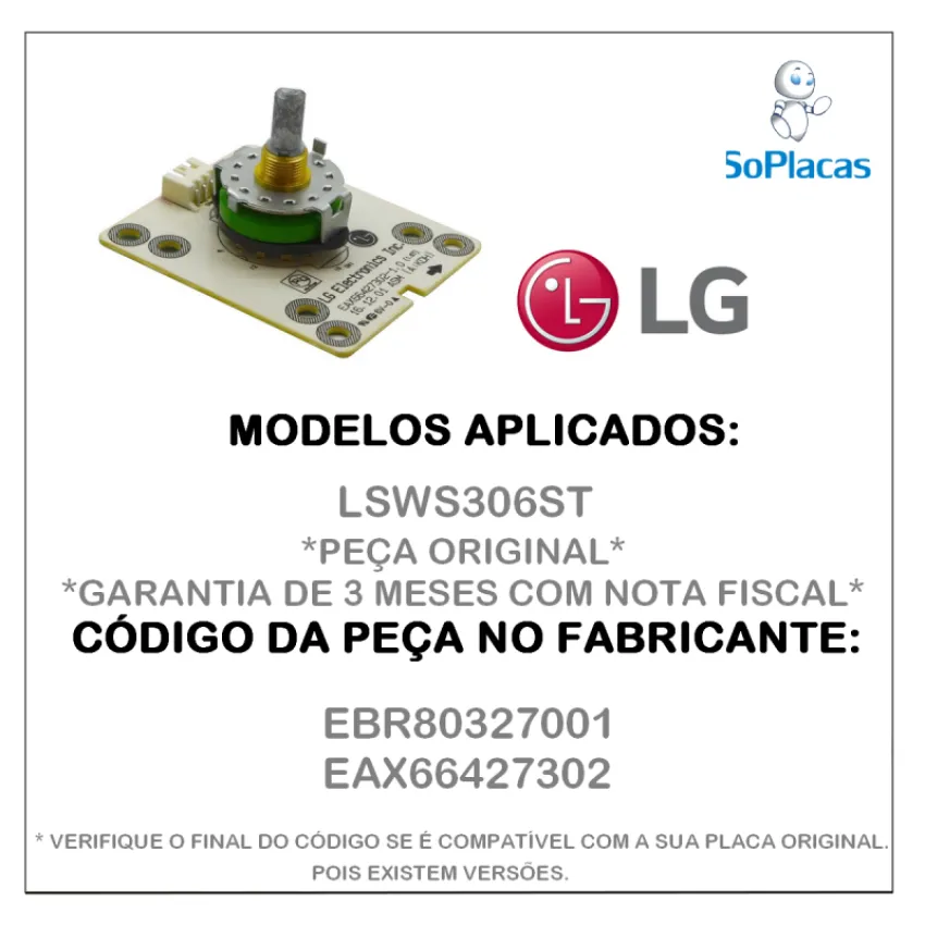 PLACA BOTÃO FORNO LG LSWS306ST EBR80327001 EAX66427302 - ORIGINAL 