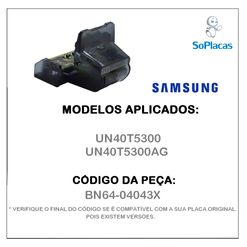 BOTÃO POWER / PLACA SENSOR SAMSUNG UN40T5300 UN40T5300AG BN64-04043X - ORIGINAL