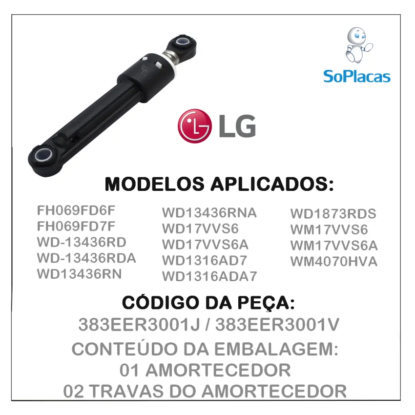 AMORTECEDOR DO CESTO PARA LAVADORA E LAVA E SECA LG FH069FD6F FH069FD7F WD1316 WD-13436 WD17VVS6 383EER3001J
