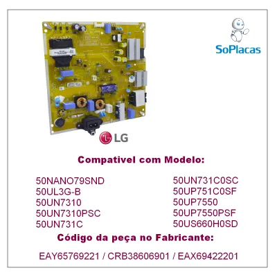 PLACA FONTE LG 50NANO79SND 50UN7310 50UN731C0SC 50UP751C0SF 50UP7550 50US660H0SD EAY65769221 CRB38623001 (SEMI NOVO)