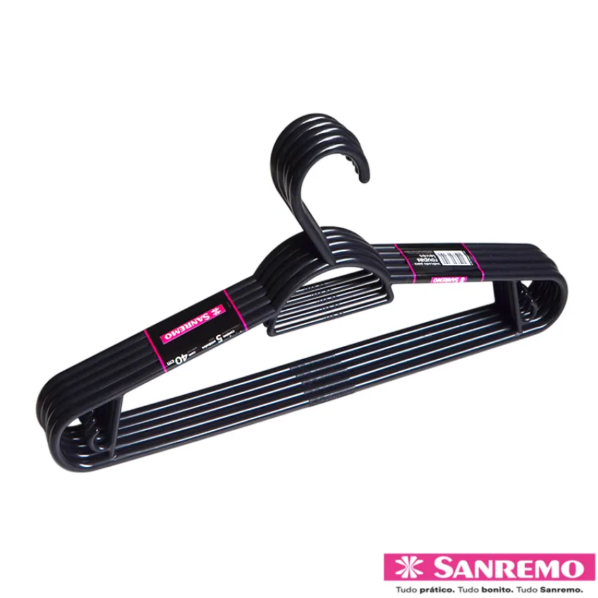 KIT 5 CABIDES PLÁSTICO ADULTO 40CM EASY SANREMO COR PRETO (PR9105/5CD)