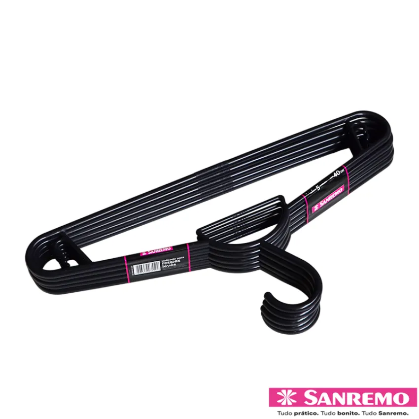KIT 5 CABIDES PLÁSTICO ADULTO 40CM EASY SANREMO COR PRETO (PR9105/5CD)