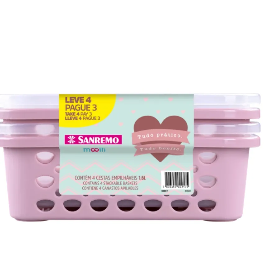 KIT CESTO ORGANIZADOR PLASTICO EMPILHAVEL DE 1,6 Litros C/ 4 UNIDADES (SR884/7)