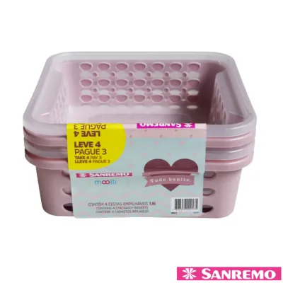 KIT CESTO ORGANIZADOR PLASTICO EMPILHAVEL DE 1,6 Litros C/ 4 UNIDADES (SR884/7)