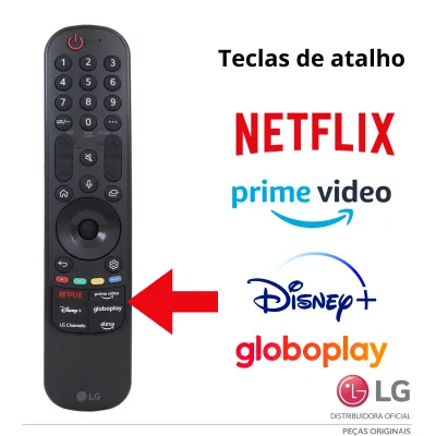 CONTROLE REMOTO LG AN-MR24 AN-MR24GA ATALHOS: NETFLIX | PRIME VIDEO | DISNEY+ | GLOBOPLAY | LG CHANNELS | ALEXA |