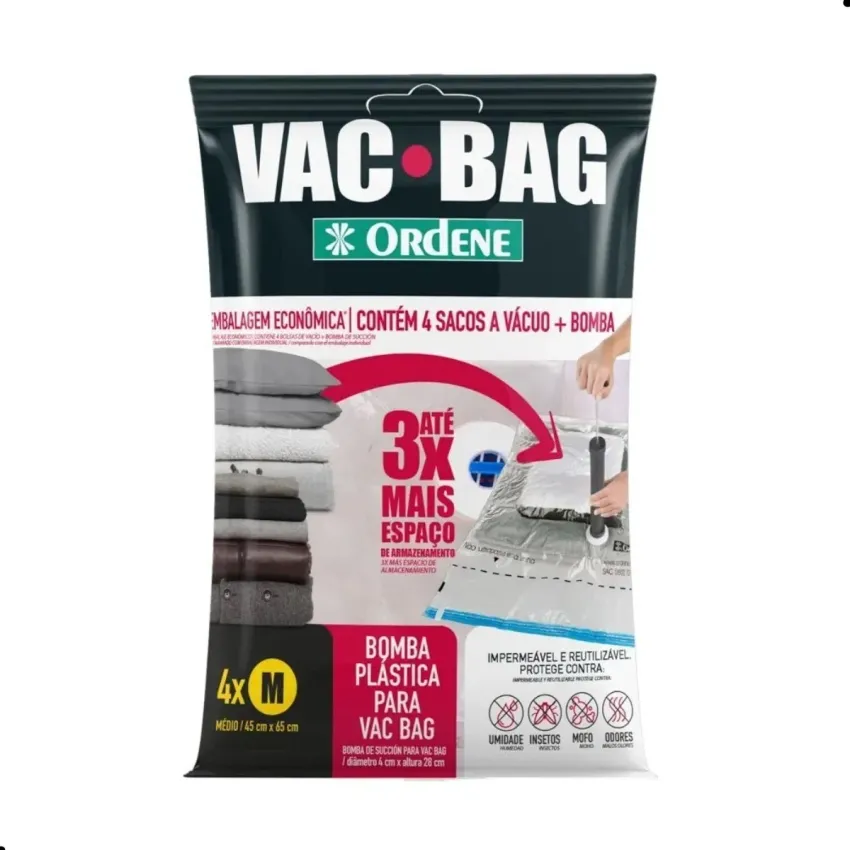 Kit Sacos a Vácuo Ordene com Bomba Manual – 4 Médios (45x65 cm) OR56300
