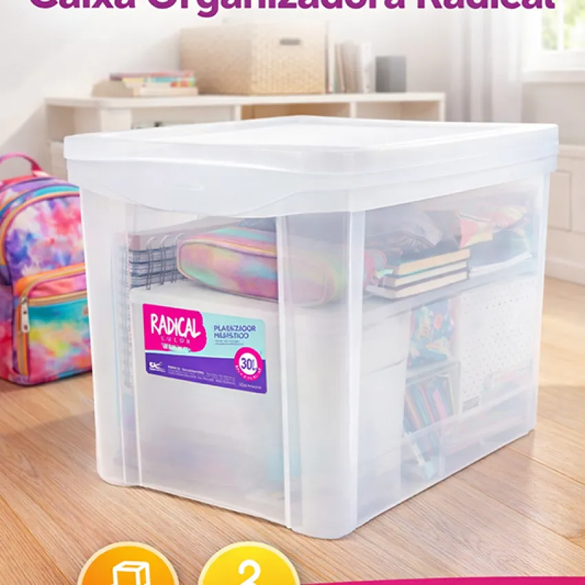 Caixa Organizadora Plástica Transparente Alta 30L Ordene - (21201)