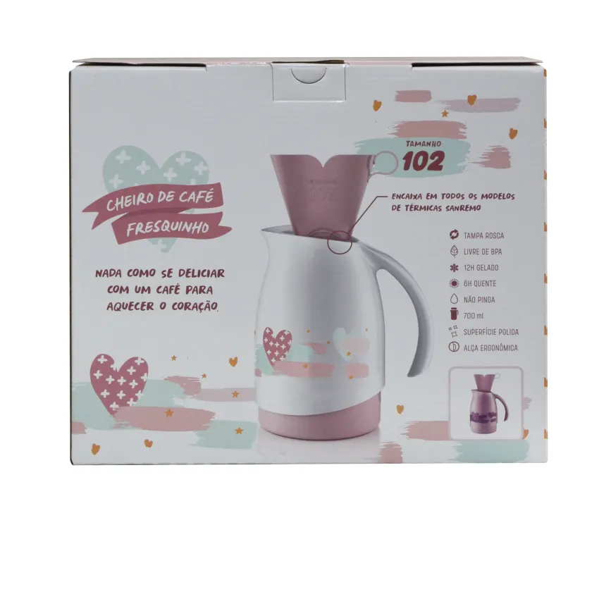 GARRAFA TÉRMICA/BULE + SUPORTE PARA FILTRO DE CAFÉ TAM 102 SANREMO 700ML COR: ROSA | SR1011/60