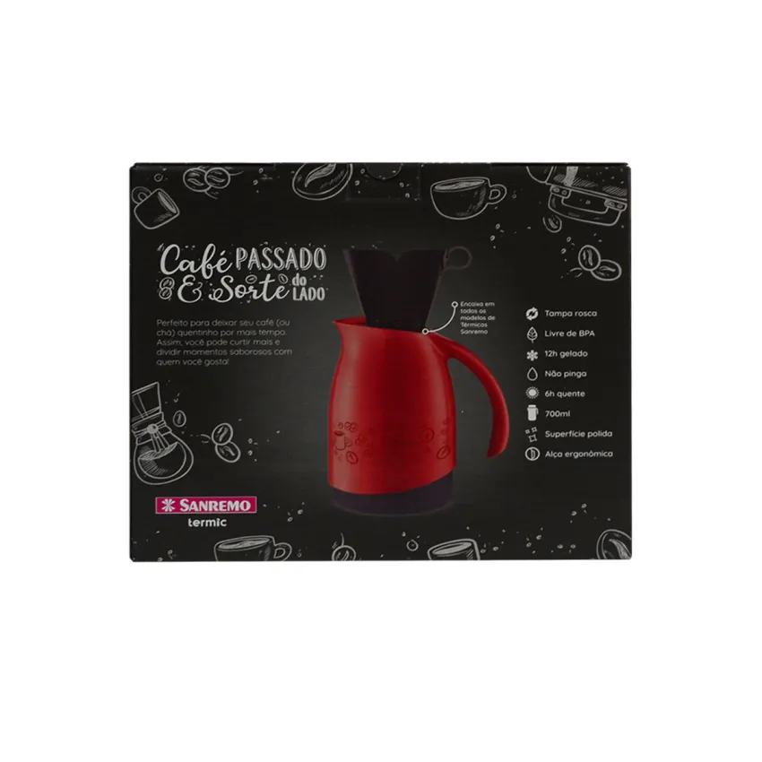 GARRAFA TÉRMICA/BULE + SUPORTE PARA FILTRO DE CAFÉ TAM 102 SANREMO 700ML COR: VERMELHO | SR011/62