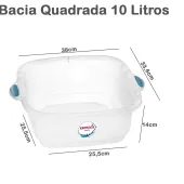 BACIA QUADRADA TRANSPARENTE 10 LITROS SANREMO