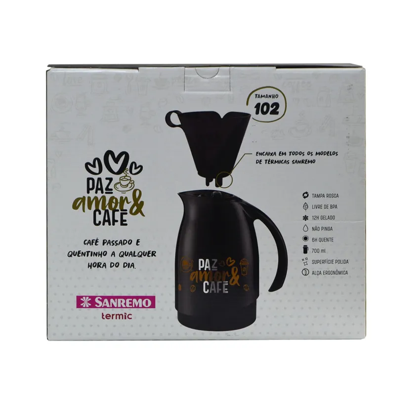 GARRAFA TÉRMICA/BULE + SUPORTE PARA FILTRO DE CAFÉ TAM 102 SANREMO 700ML COR: PRETO | SR1011/68