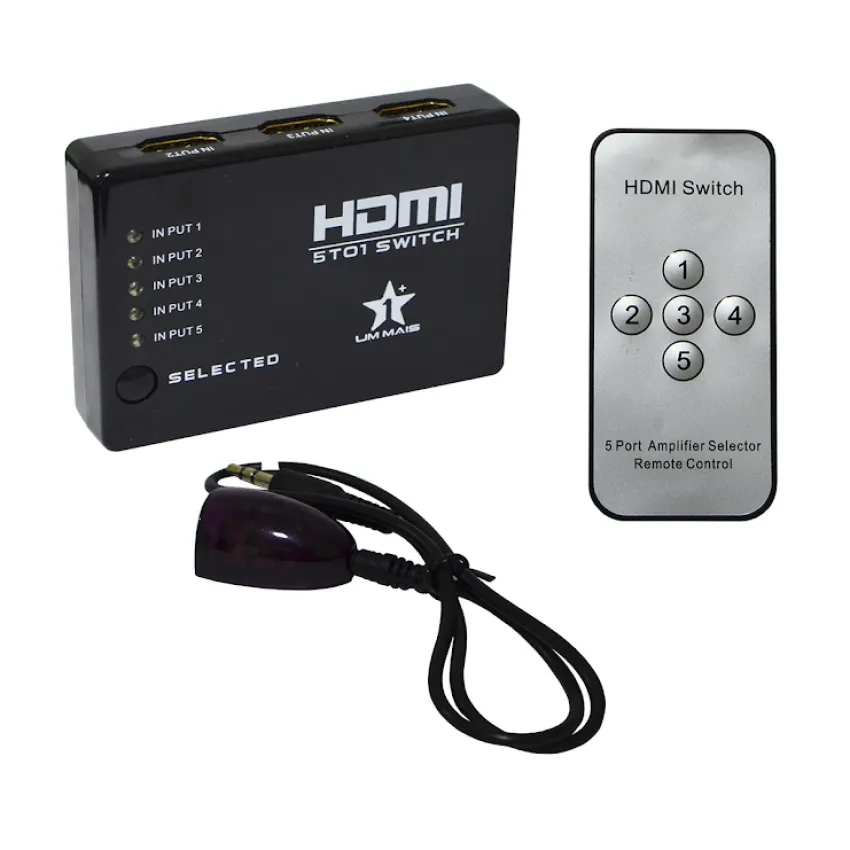 SUPORTE DE ENTRADAS E SAÍDAS DE HDMI SWITCH | 5 ENTRADAS E 1 SAÍDA | NOVO