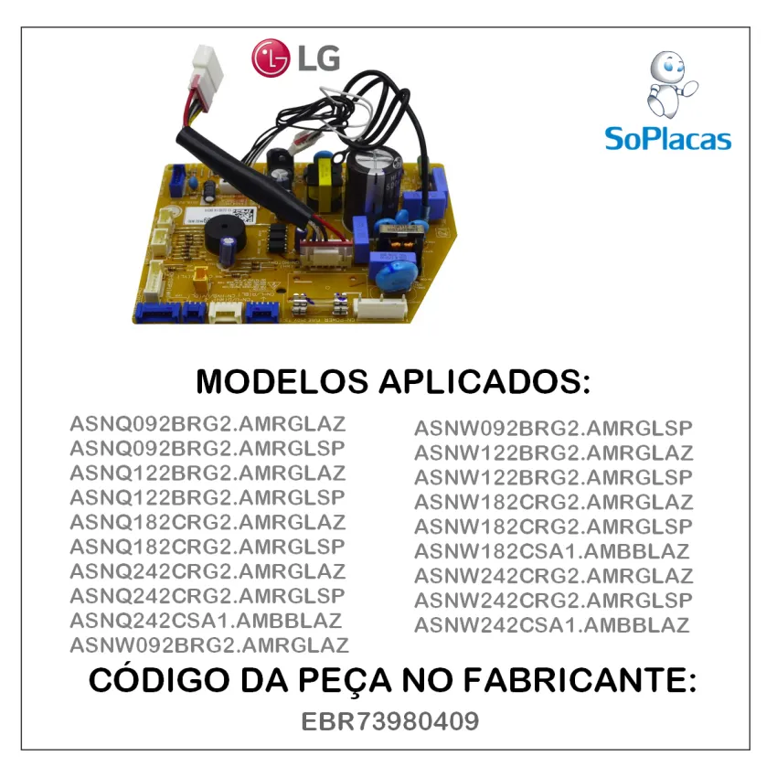 PLACA EVAPORADORA LG INVERTER ASNQ092BRG2 ASNQ122BRG2 ASNQ182CRG2 EBR73980409 | ORIGINAL