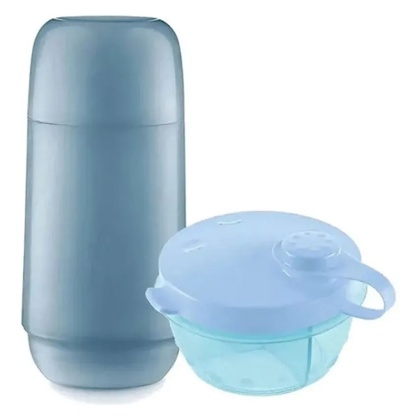 Conjunto Passeio Garrafa 250ml + Pote Para Leite Em Po Azul Bebê Sanremo (SR1001/63)