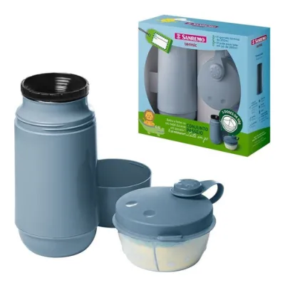 Conjunto Passeio Garrafa 250ml + Pote Para Leite Em Po Azul Bebê Sanremo (SR1001/63)