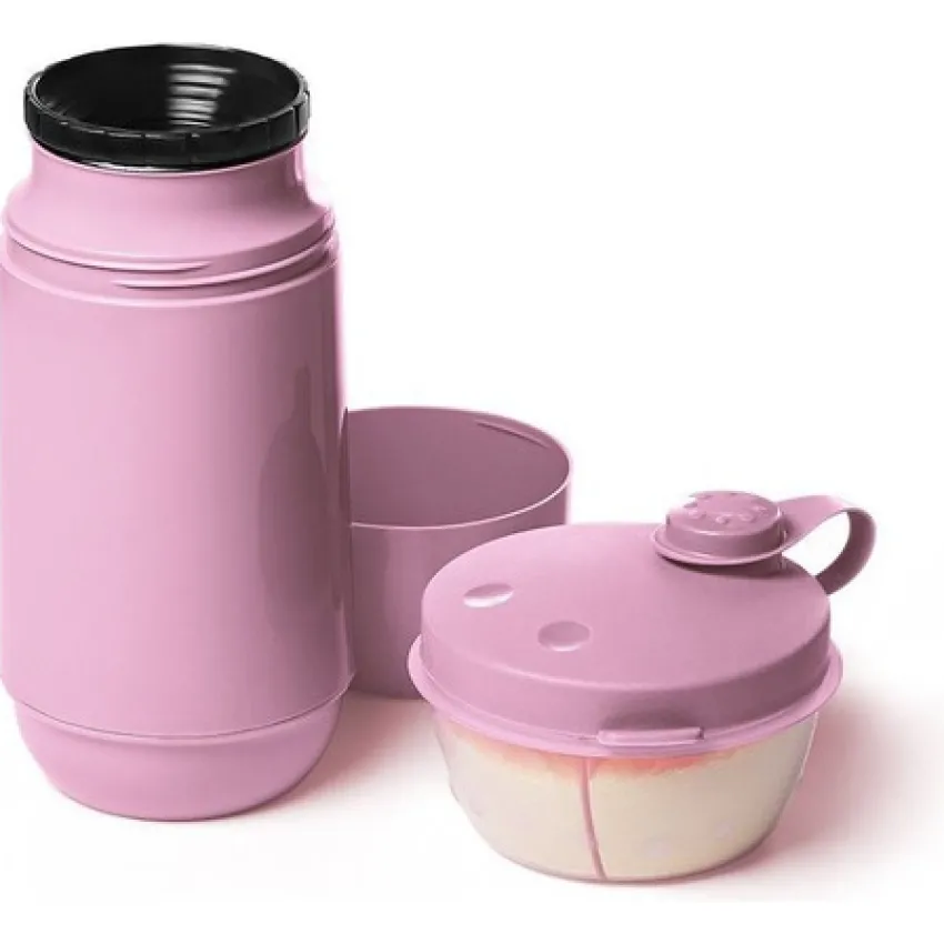 Conjunto Passeio Garrafa 250ml + Pote Para Leite Em Po Rosa Bebê Sanremo (SR1001/62)