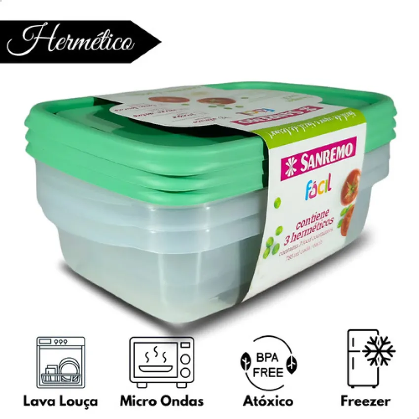 CONJUNTO DE 3 POTES PLASTICOS SANREMO 785ML VERDE  (SR165/7C55)