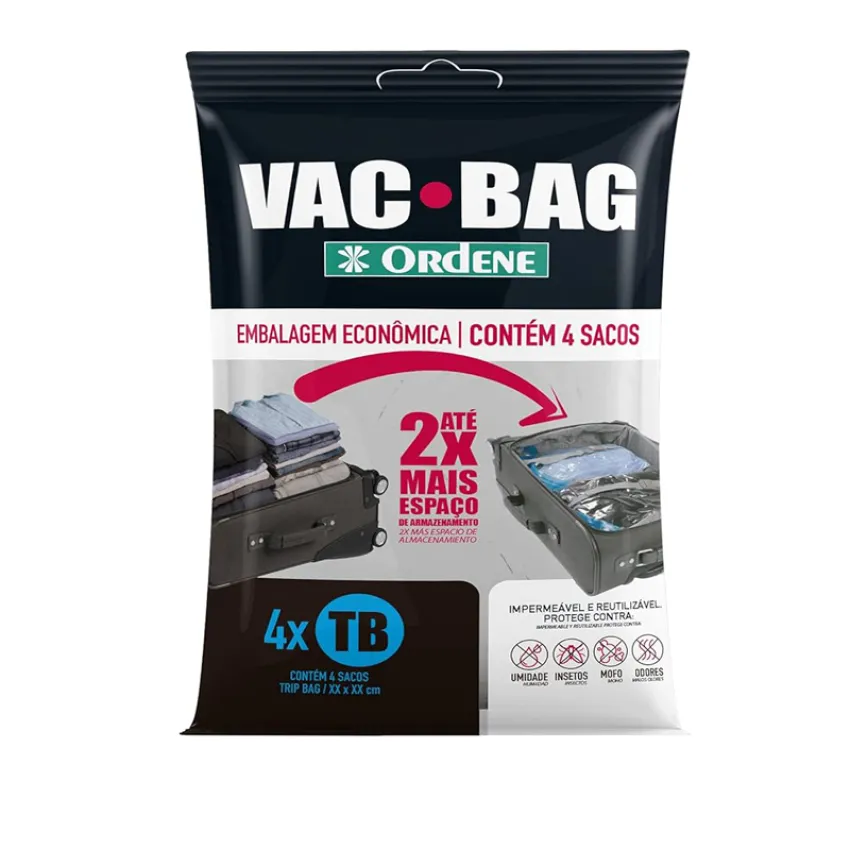 SACO À VACUO PLÁSTICO INCOLOR C/ 4 UNIDADES VAC-BAG | ORDENE (OR56600)