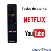 CONTROLE REMOTO BRITÂNIA BTV28G51SN BTV32G51SN BTV40E63SN ATALHOS: NETFLIX - YOUTUBE | ORIGINAL