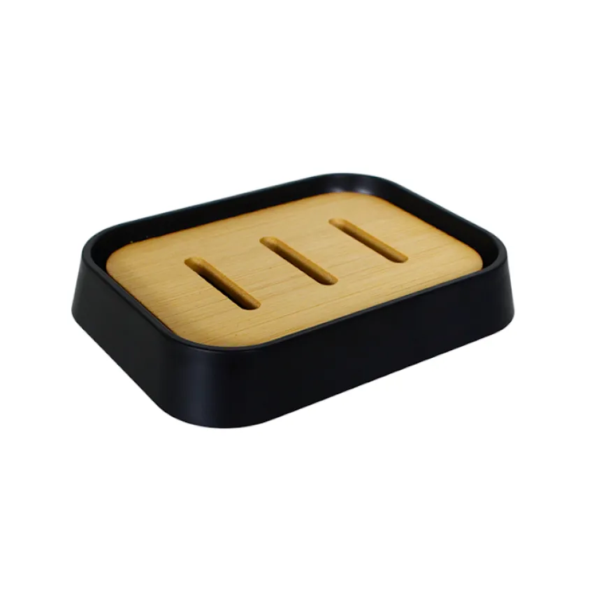 Saboneteira de Bancada em Plástico Cor: Preto/ Bambu – Ordene – OR94010