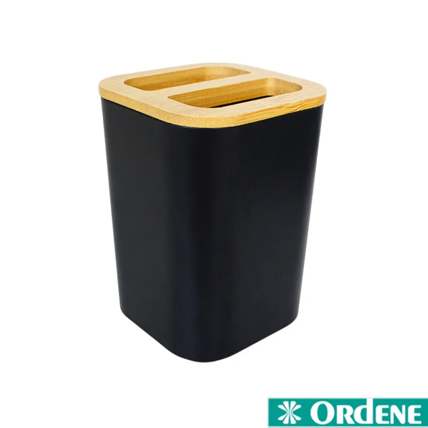 Suporte para Escova de Dente em Plástico e Bambu – Cor Preto OR94020