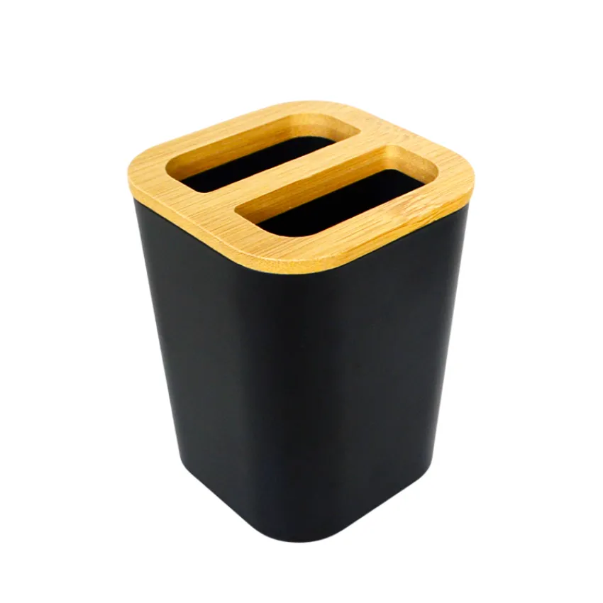 Suporte para Escova de Dente em Plástico e Bambu – Cor Preto OR94020