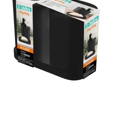 Kit Acessórios para Banheiro/Lavabo 3 Peças Preto – Saboneteira, Porta-Escova e Dispenser – Ordene – OR94040