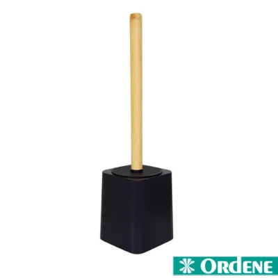 Kit Banheiro Ordene 4 Peças Preto com Bambu – Saboneteira, Dispenser, Porta-Escovas e Escova Sanitária