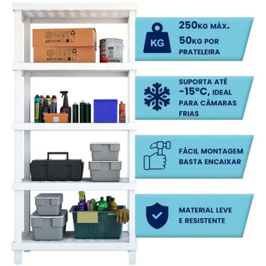 Estante Organizadora Branca com 5 Prateleiras – Suporta até 250kg – Ordene (40200)