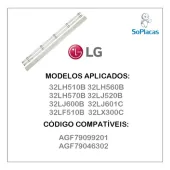 KIT BARRAMENTO LED LG 32LH510B 32LH560B 32LH570B 32LJ520B 32LJ600B 32LJ601C 32LF510B AGF79046302 AGF79082601 AGF79019701